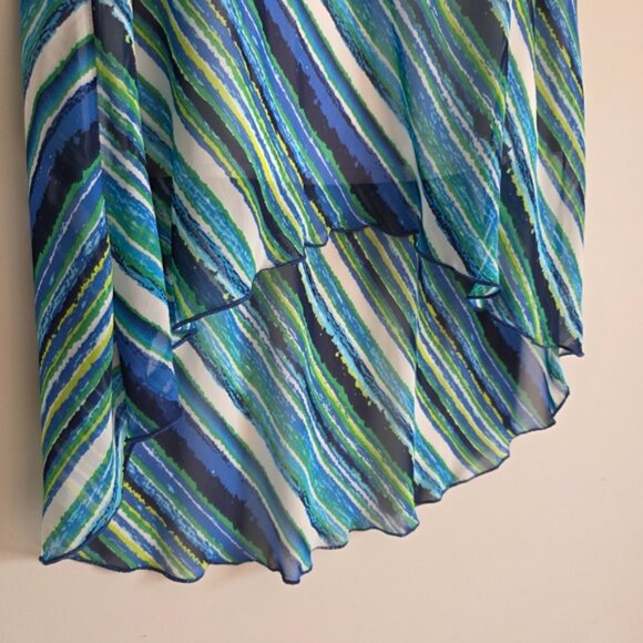 M I K O Flowy High Low Chiffon Summer Skirt Blue Stripe Small - Picture 5 of 10